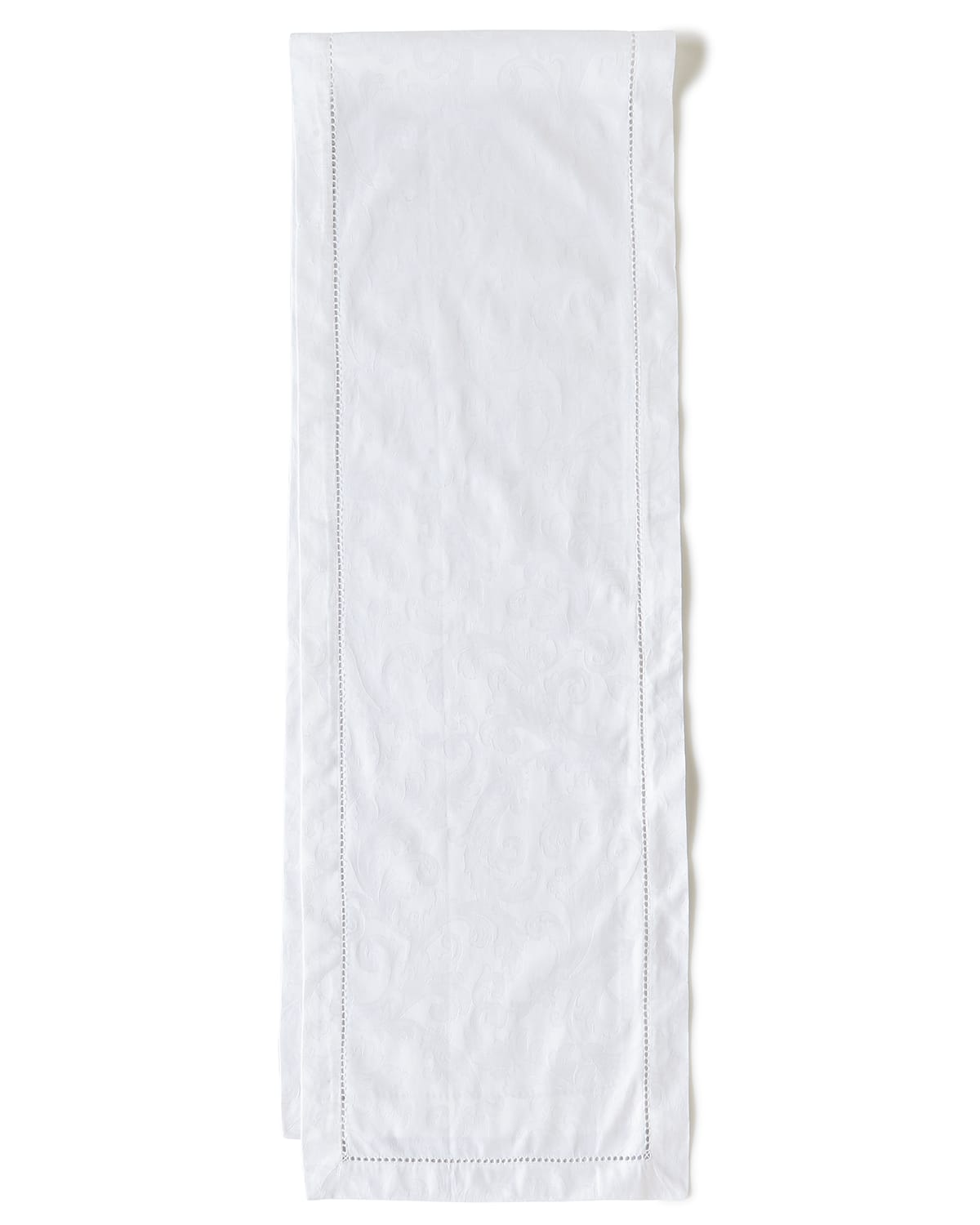 Sferra Acanthus Jacquard Table Runner, 15" X 108" In White