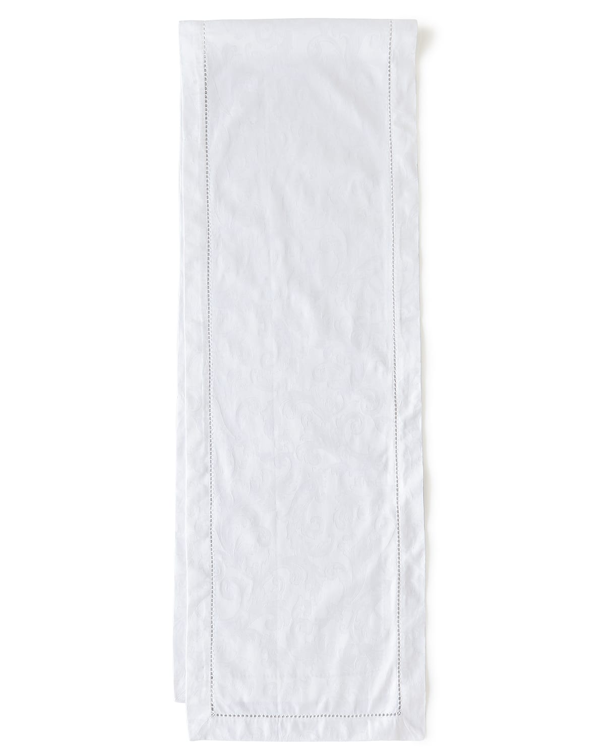Sferra Acanthus Jacquard Table Runner, 15" X 72" In White