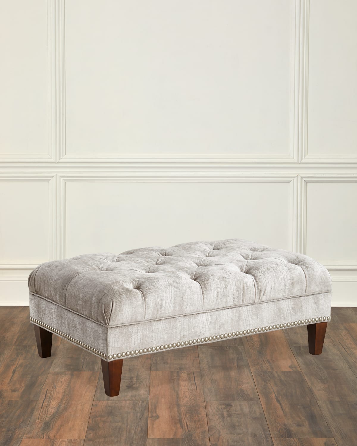 Massoud Fontaine Tufted Storage Ottoman In Silver