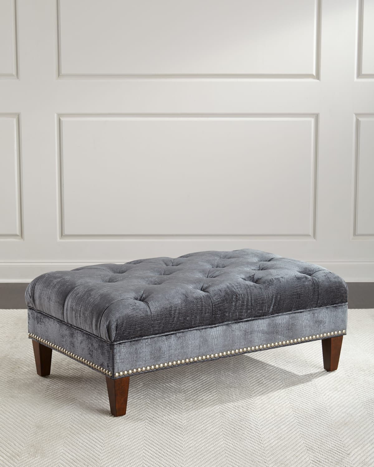Shop Massoud Fontaine Tufted Storage Ottoman In Blue Gray
