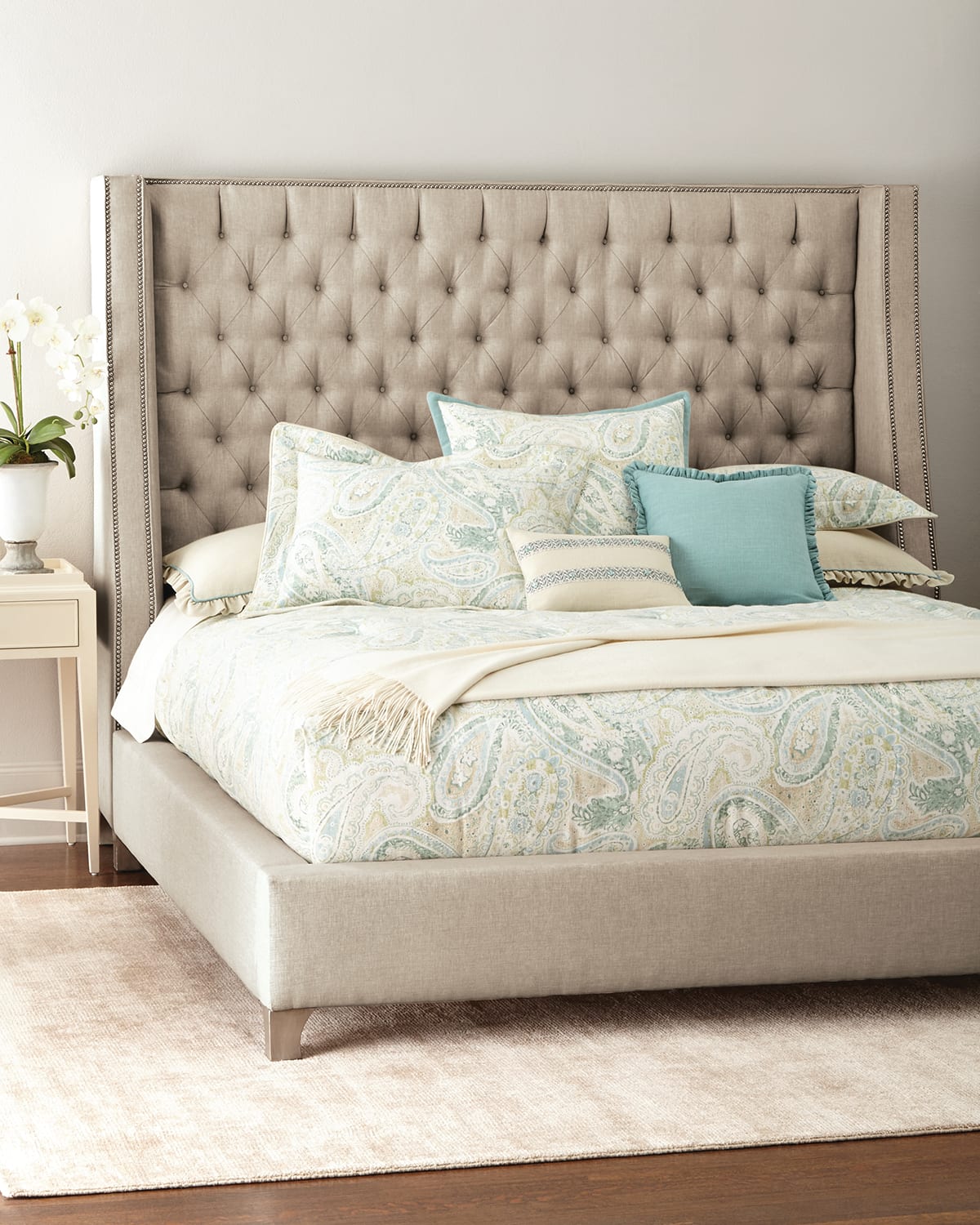 Massoud Missy Tufted King Bed In Silver Gray