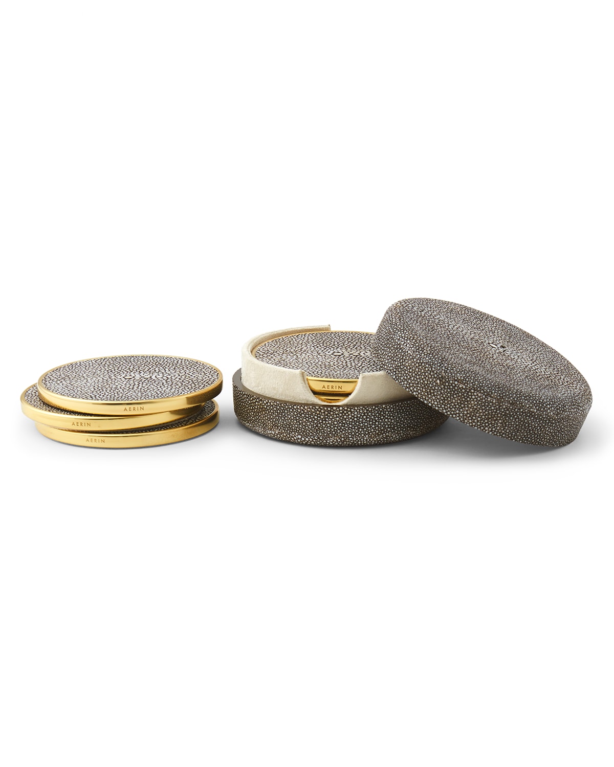 AERIN 4 EMBOSSED FAUX-SHAGREEN COASTERS