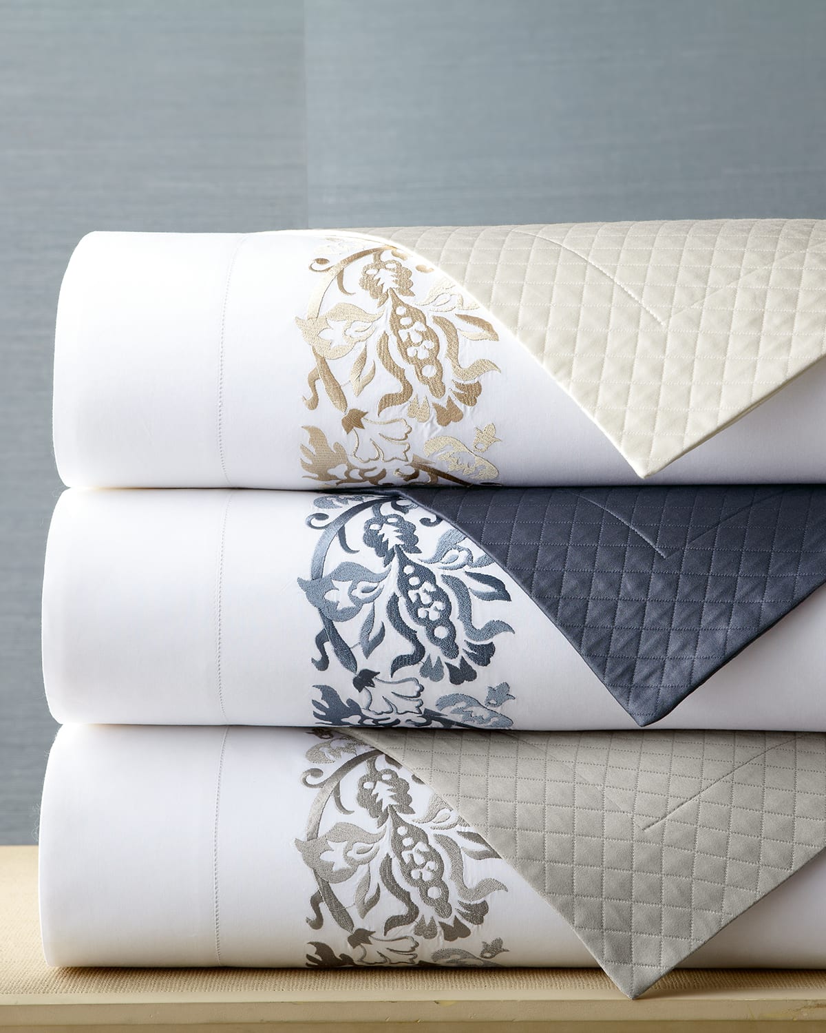 Sferra Saxon Full/queen Embroidered Duvet Cover In Indigo
