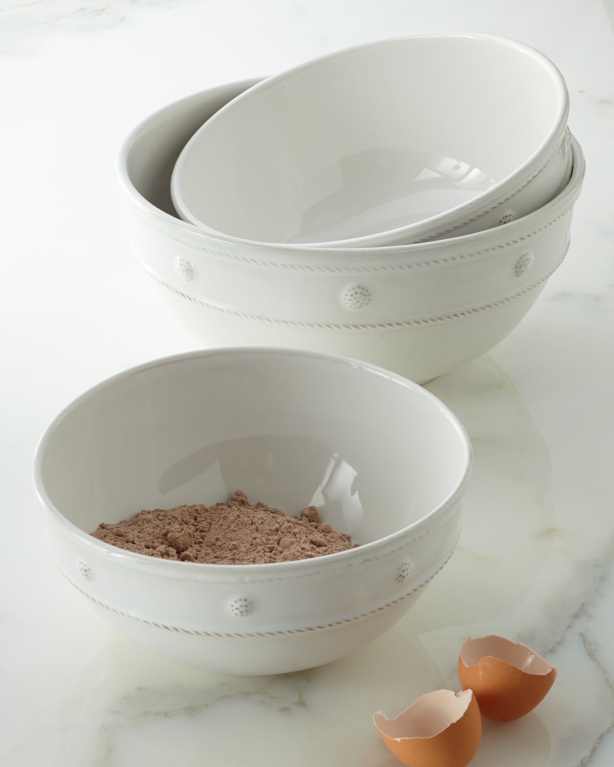 Juliska Set Of 3 Berry And Thread Whitewash Nesting Serving Bowls