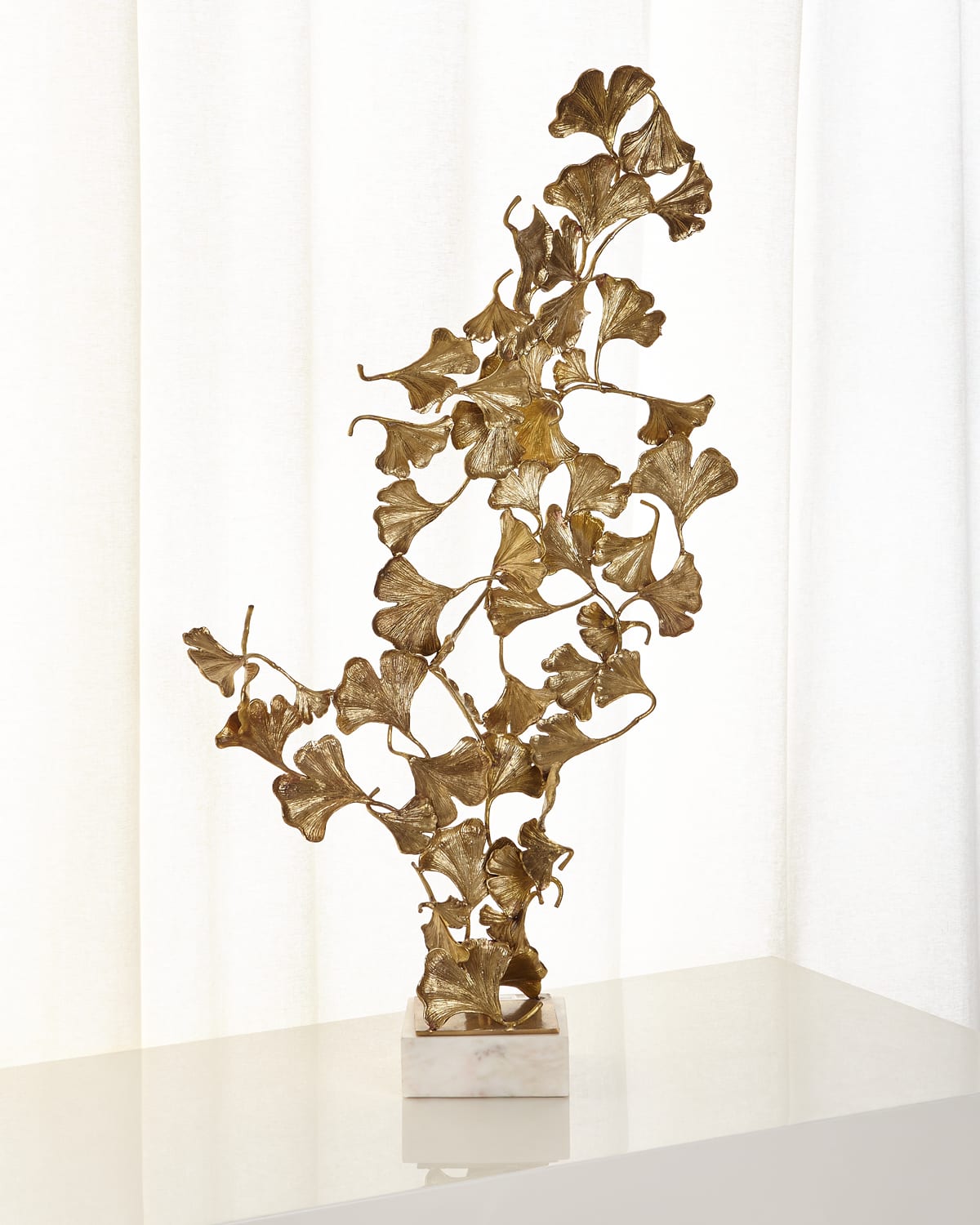 Shop John-richard Collection Ginkgo Leaves On White Marble In Gold