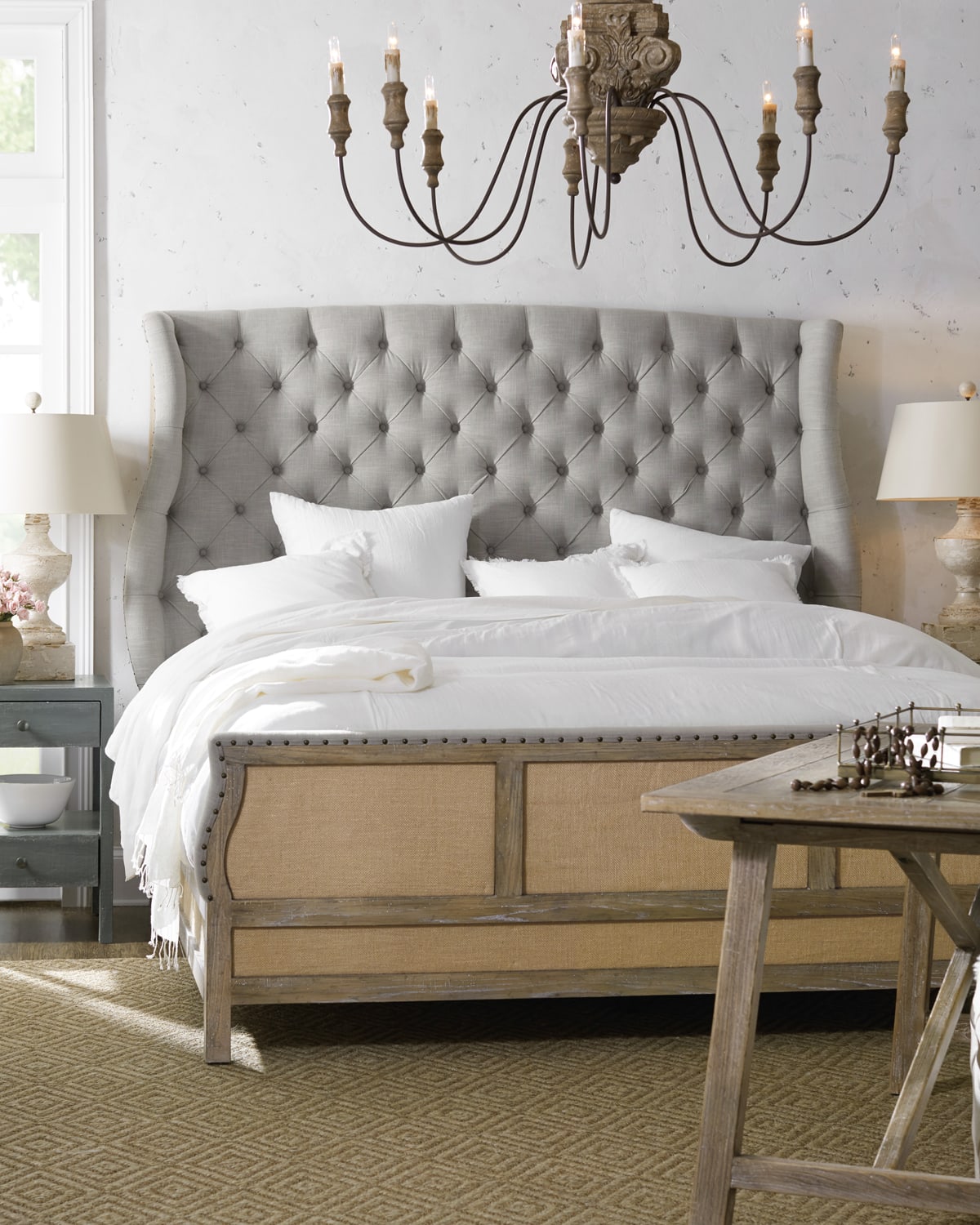 Hooker Furniture Bohemian Queen Tufted Shelter Bed In Light Gray