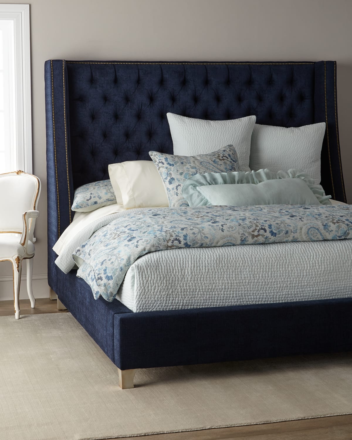 Massoud Kniles Tufted King Bed In Navy
