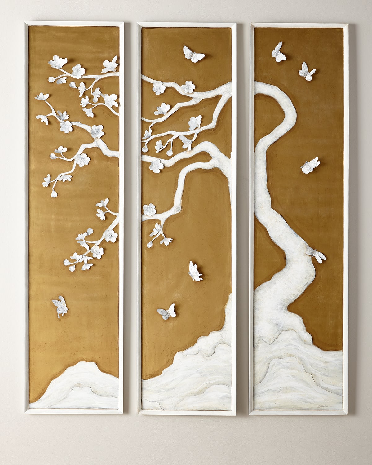 Shop Tommy Mitchell 3-panel Tree With Butterflies In Gold