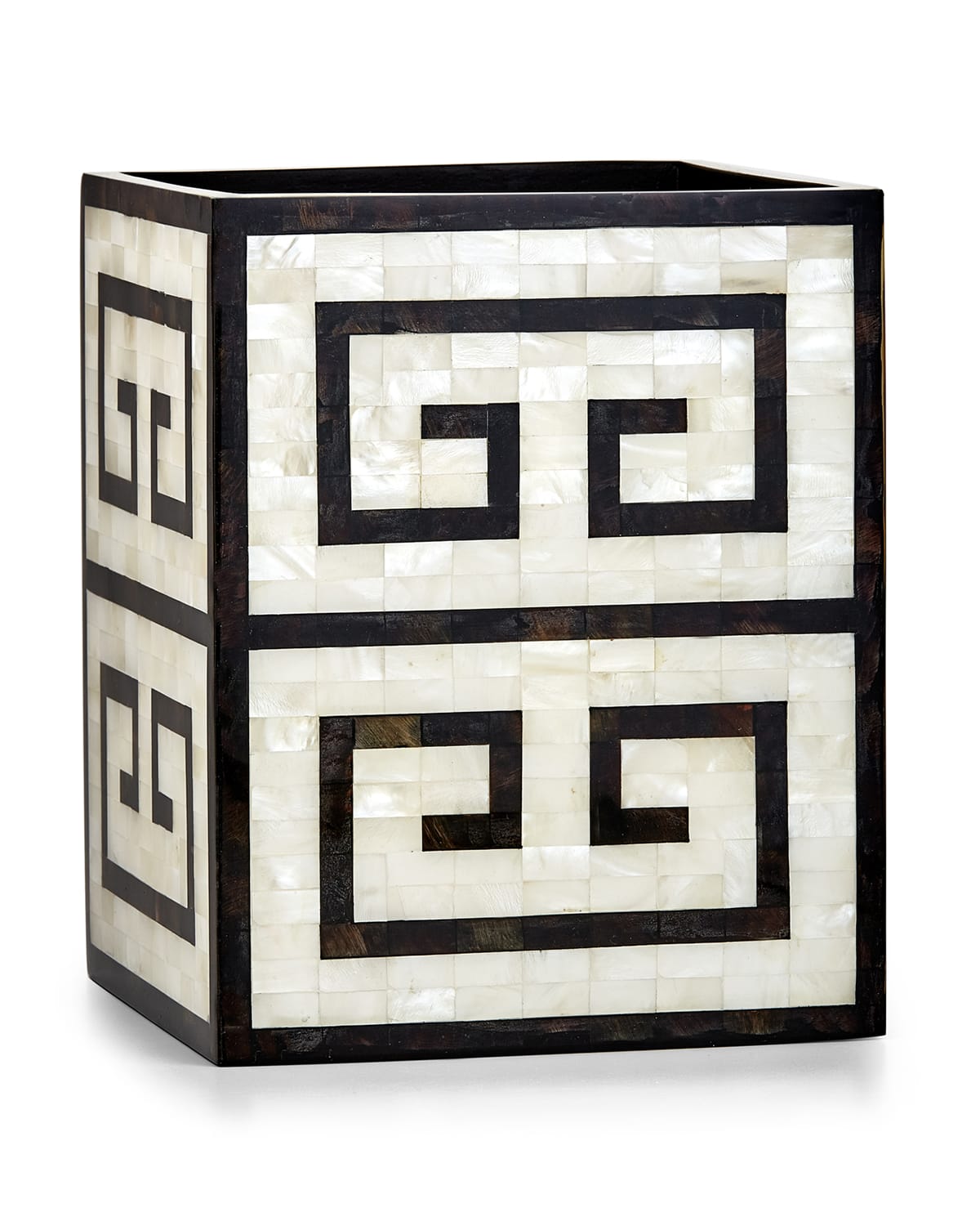 Labrazel Greek Key Wastebasket In Ivory/ebony
