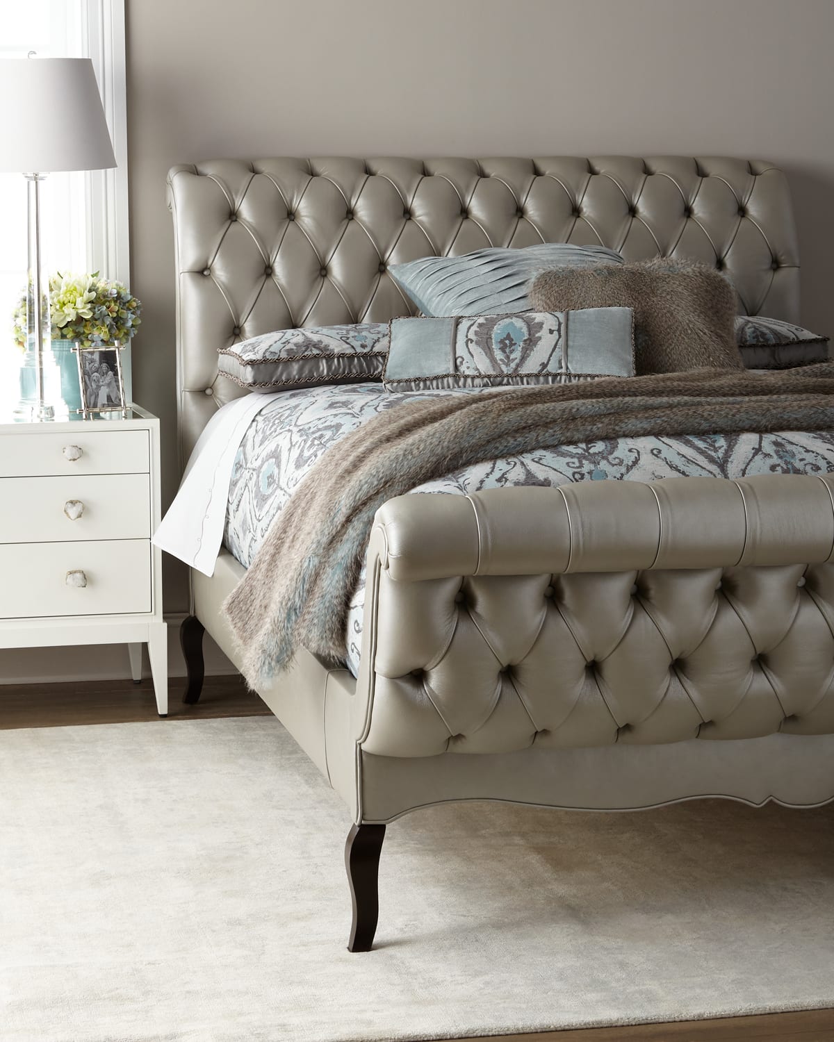 Haute House Duncan Fife Leather King Bed In Mist Blue