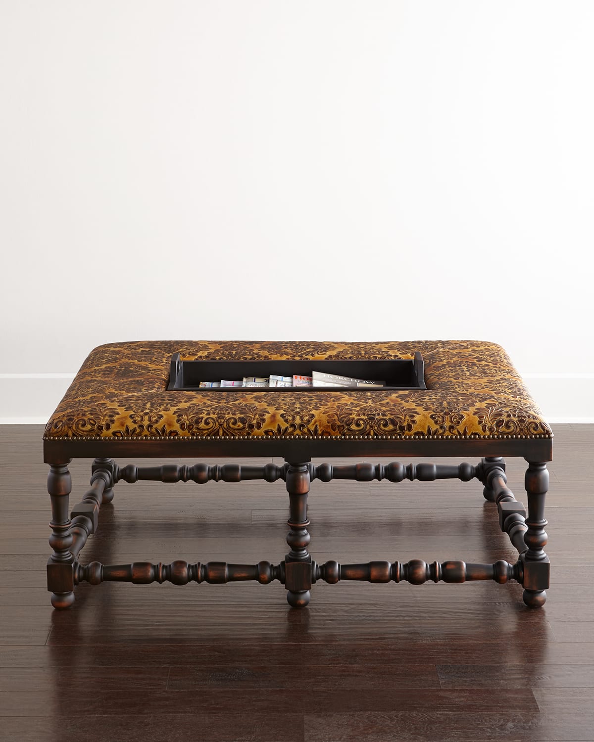 Old Hickory Tannery Calabrese Ottoman In Gold/damask