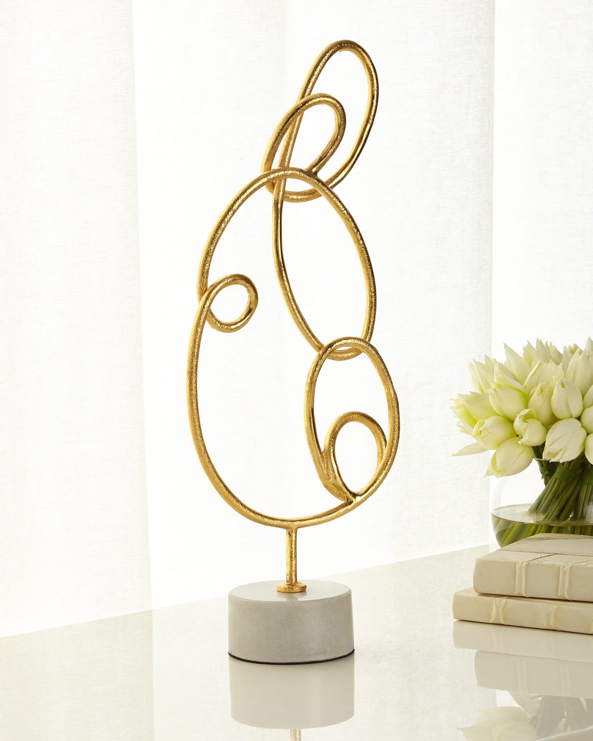 Worlds Away Abstract Doodle Sculpture With Marble Base In Gold