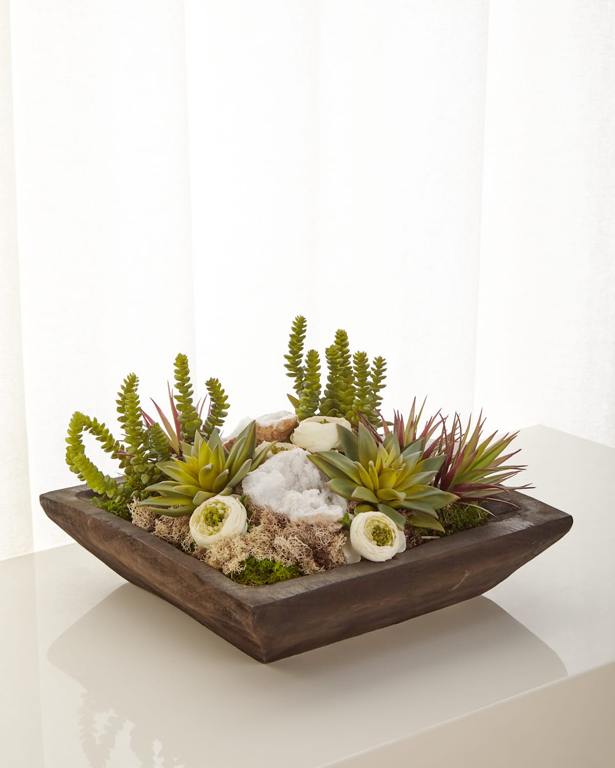 Silk Succulents and Quartz Arrangement