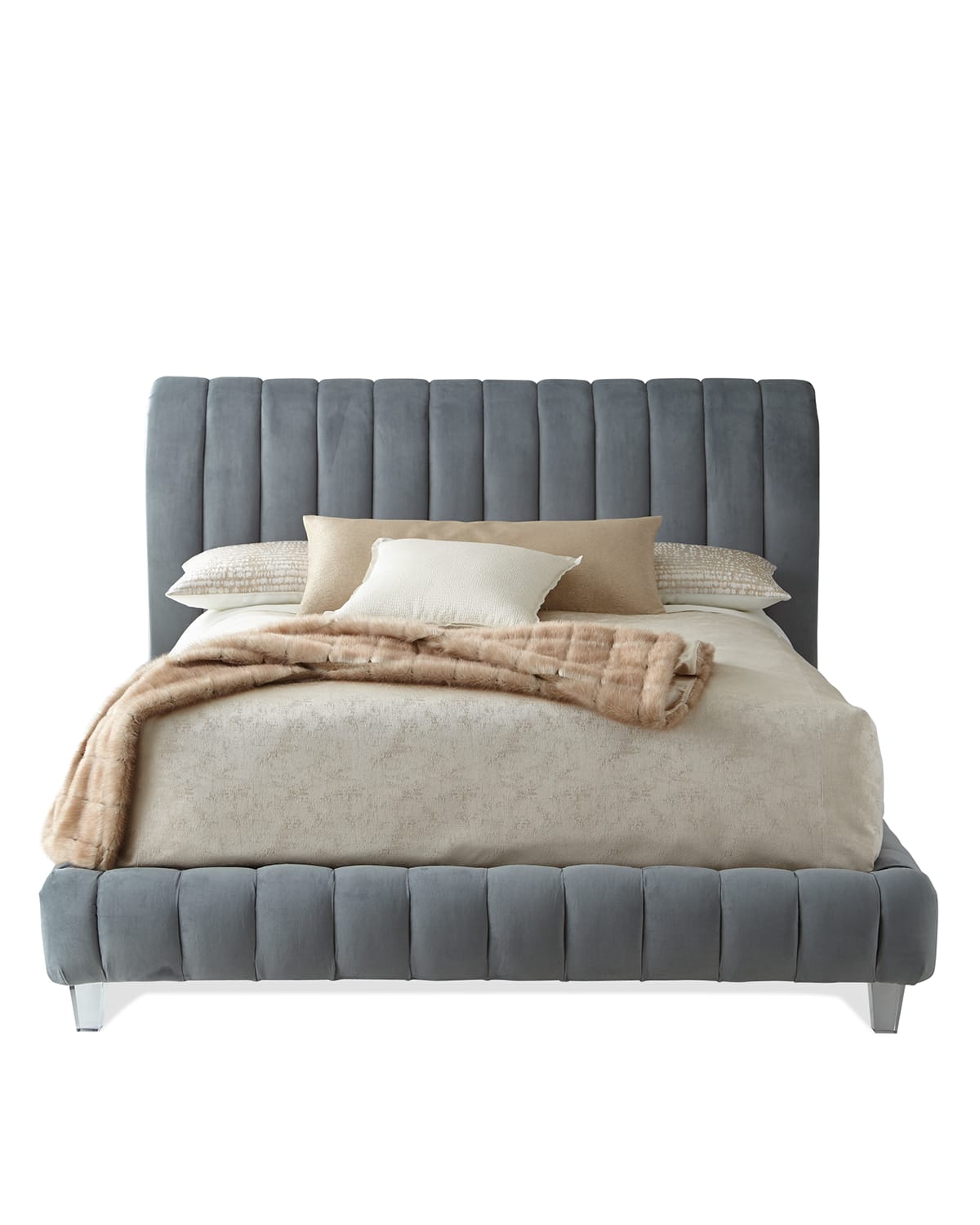 Haute House Amal Channel-tufted Queen Platform Bed In Steel Gray