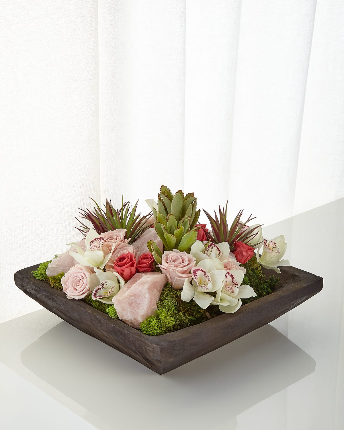 Succulents and Rose Quartz Faux-Floral Arrangement