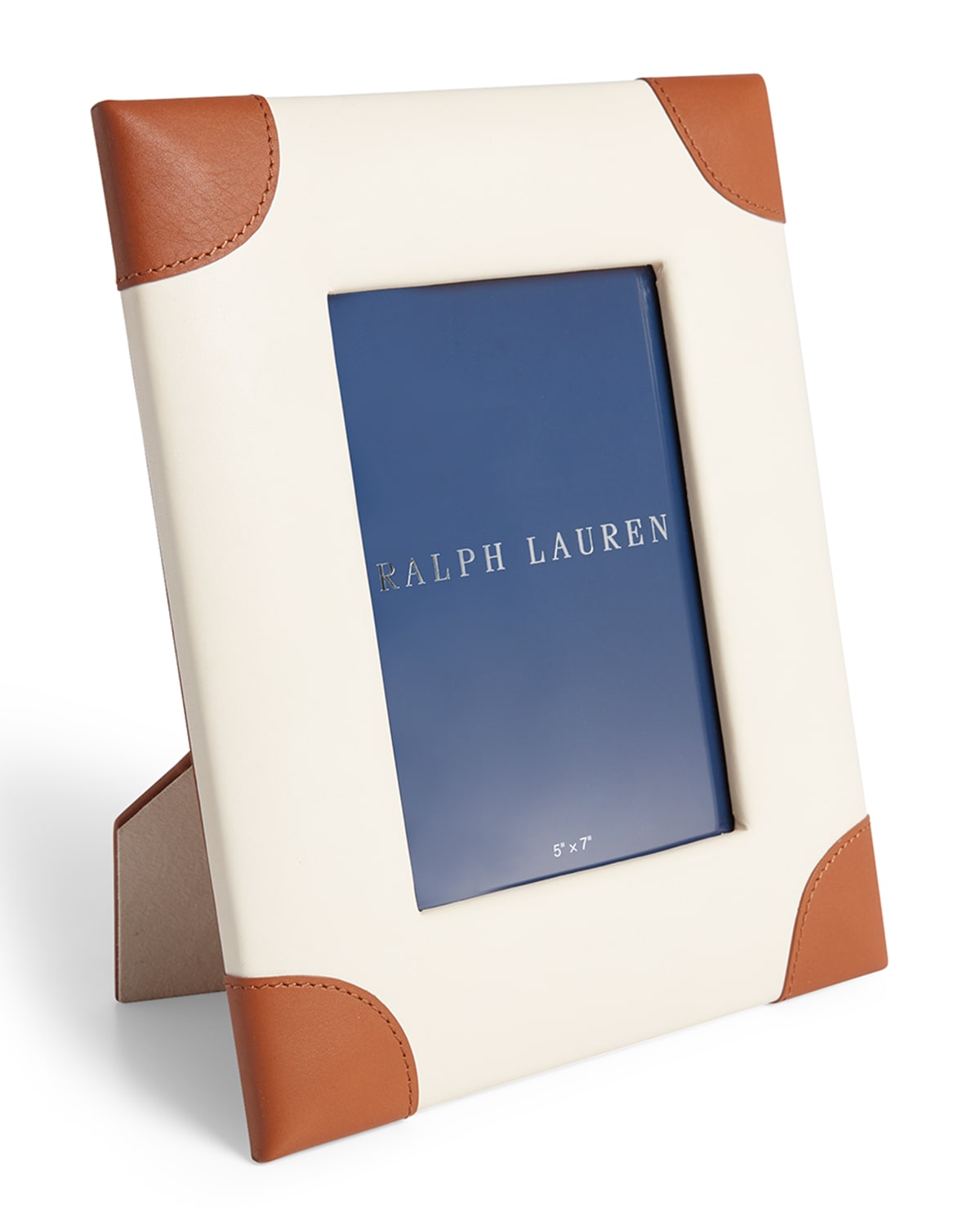 Shop Ralph Lauren Ryan Leather Picture Frame, 5" X 7" In White/brown