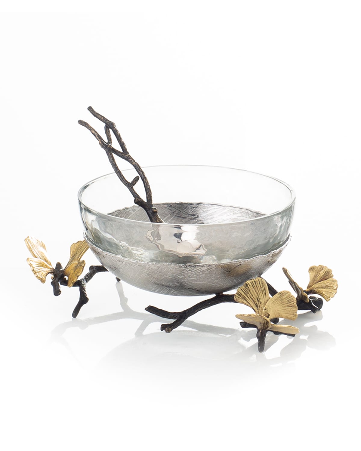 Michael Aram Butterfly Ginkgo 3-piece Glass Nut Dish, Stainless Steel Nut Dish & Spoon Set