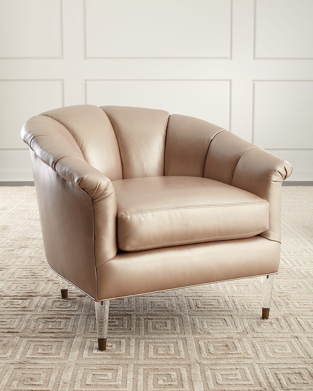 Massoud Surrey Leather Channel Tufted Chair