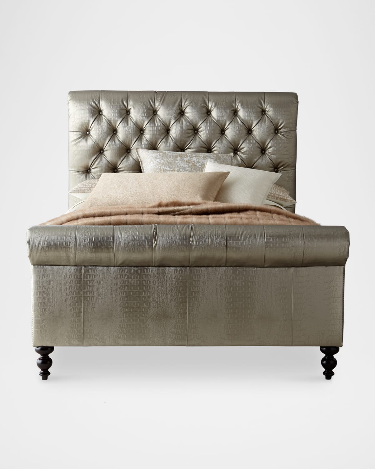 Old Hickory Tannery Jesse Faux-leather Tufted King Bed In Platinum