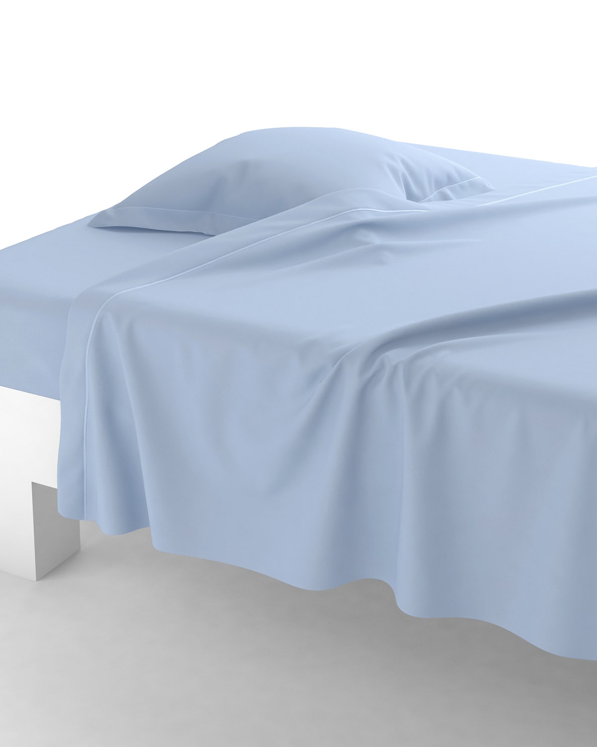 Anne De Solene Vexin 200 Thread-count Queen Flat Sheet In Azur