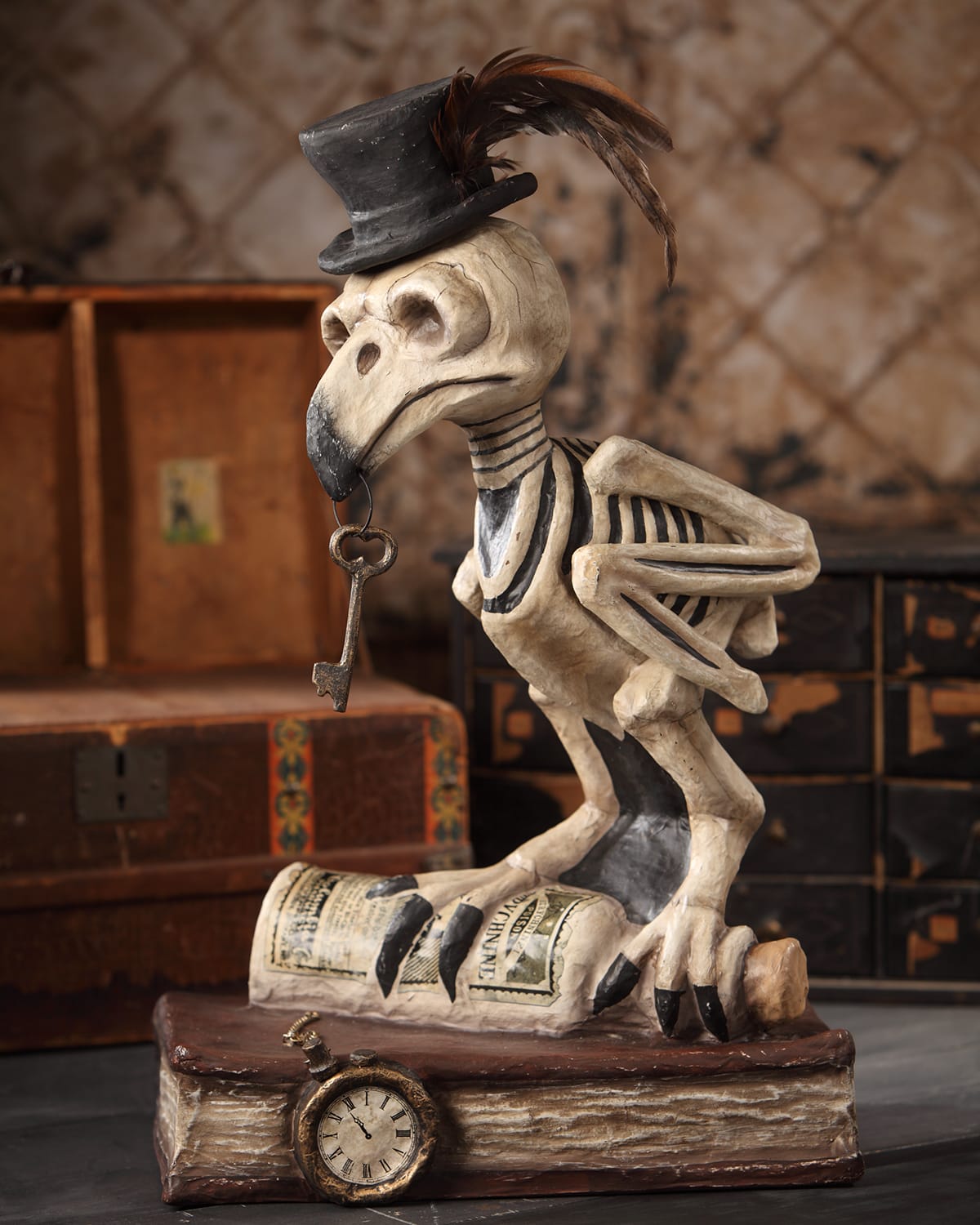 Bethany Lowe Designs Grimoire Owl Skeleton Paper Mache Halloween Decoration