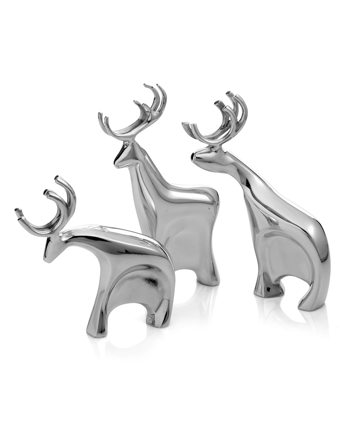 Nambe Blitzen Reindeer Figurine Set In Silver