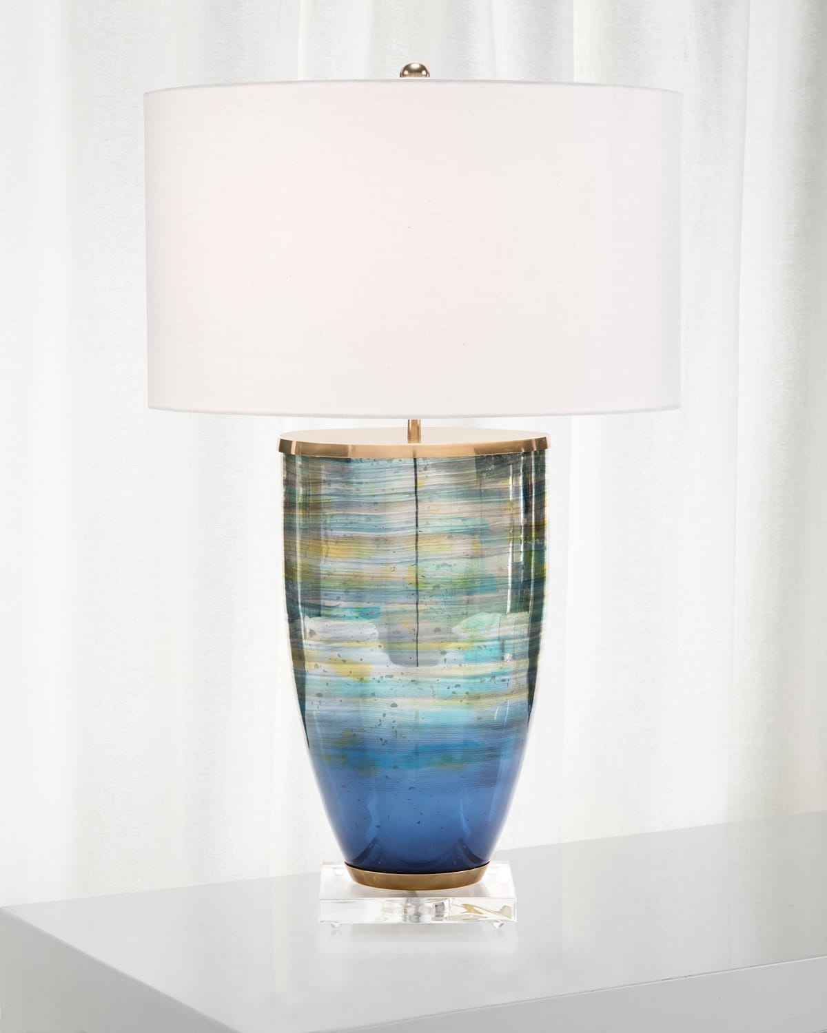 Shop John-richard Collection Blue Striated Glass Table Lamp In Blue/gold