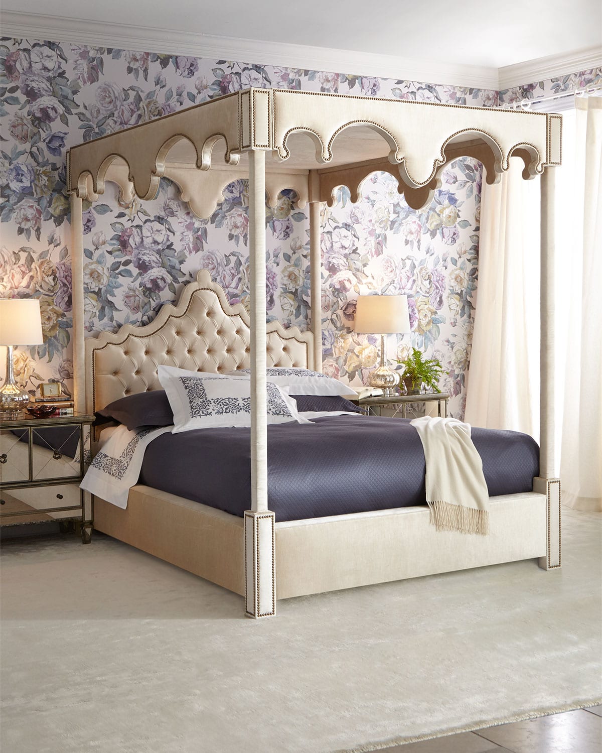 Haute House William California King Canopy Bed In Ivory/cream
