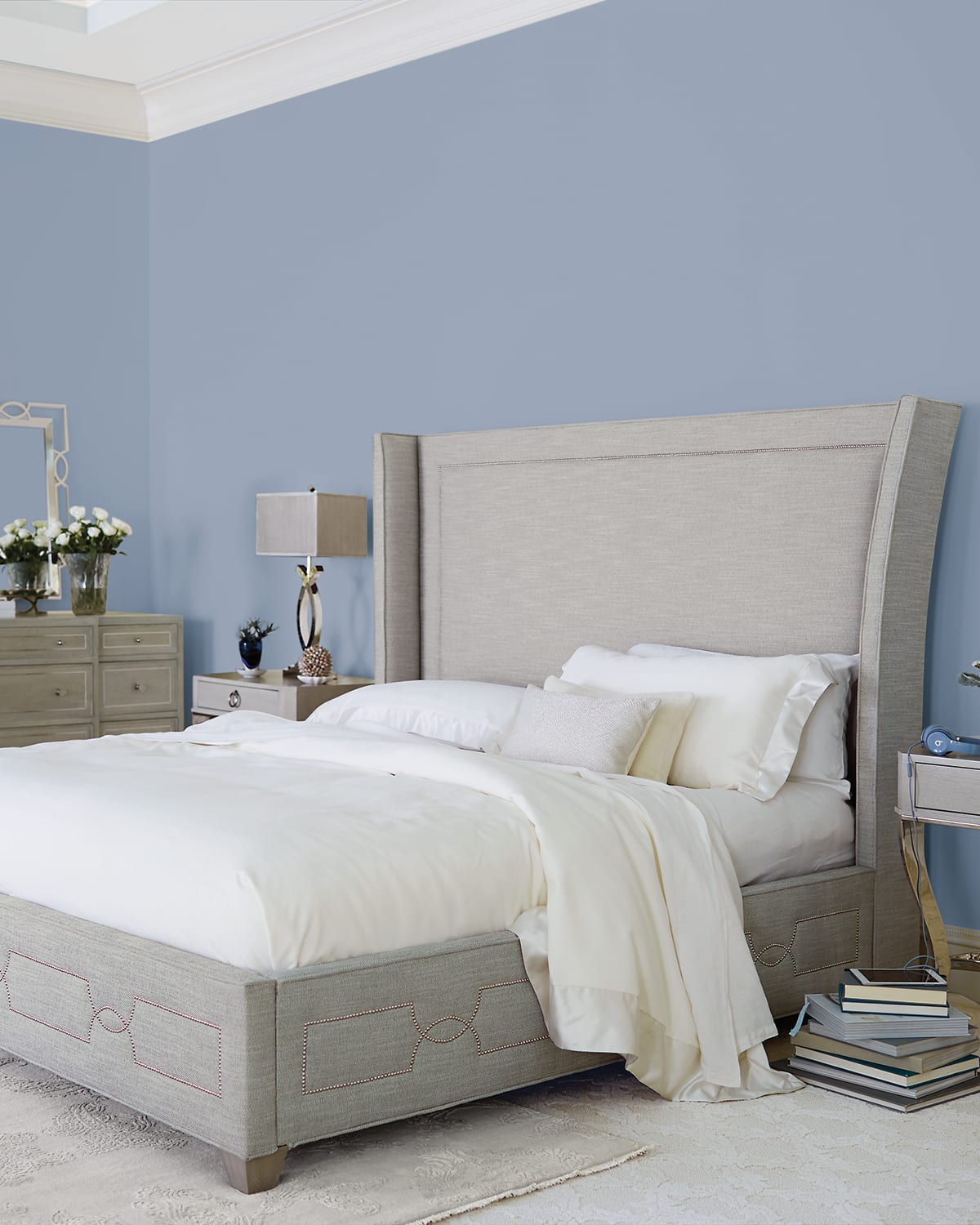Bernhardt Criteria Wingback Upholstered King Bed In Light Gray