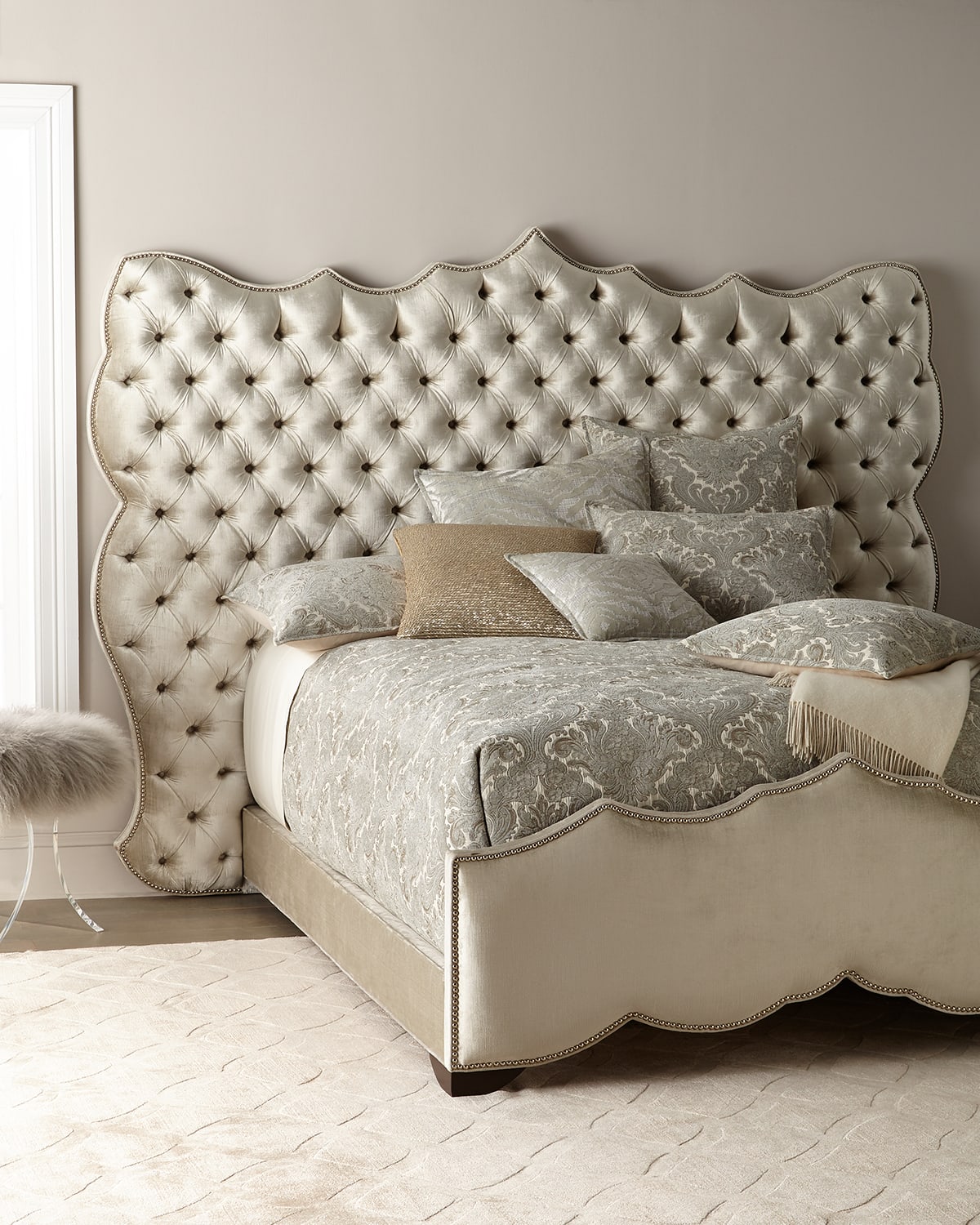 Haute House Samara Tufted King Bed In Silver