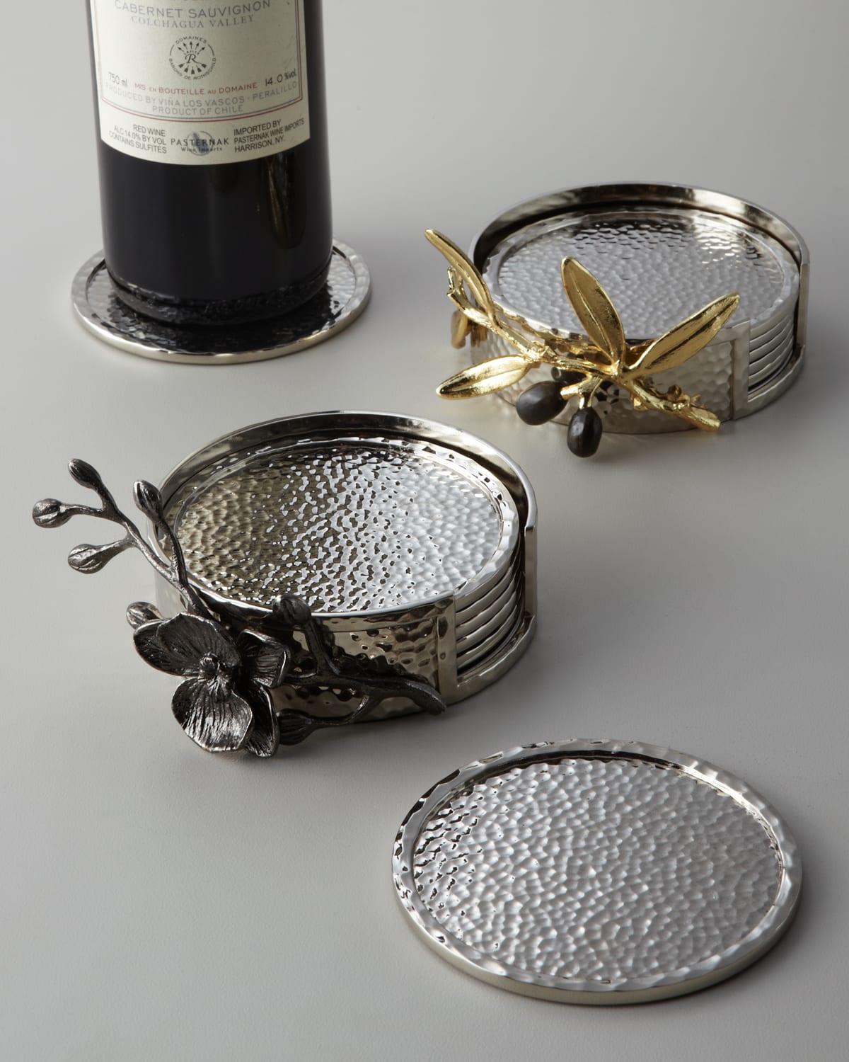 Michael Aram Set Of 6 Black Orchid Coasters With Caddy
