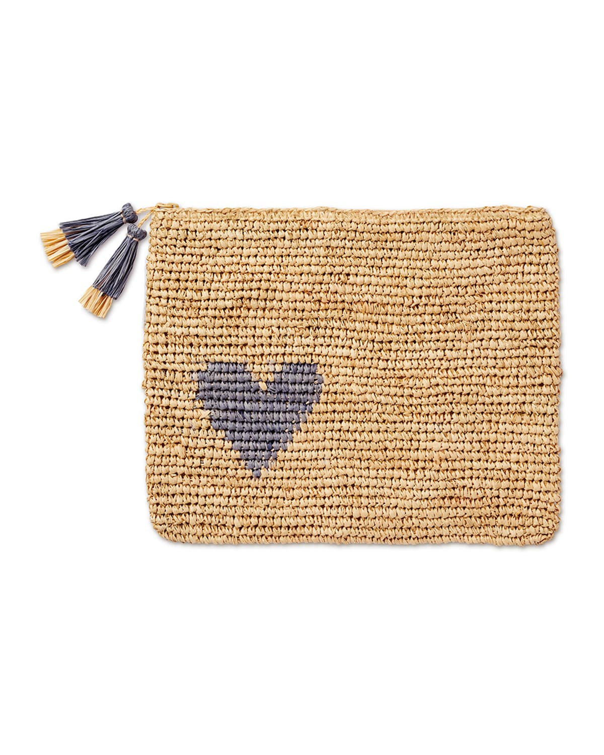 Aerin Heart Raffia Zip Pouch In Chartreuse