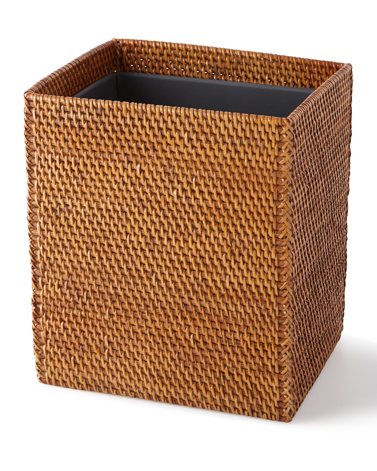 Artifacts Trading Company Rattan Rectangular Tapered Waste Basket with Metal Liner - Tudor Black