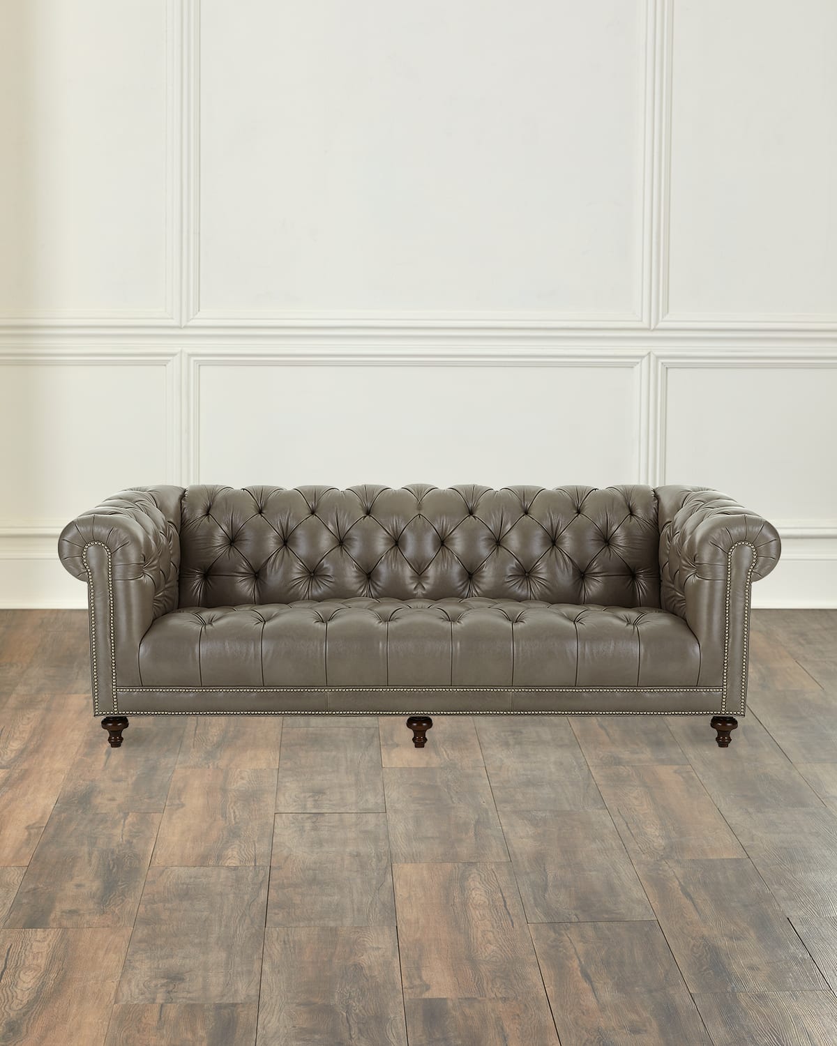 Massoud Lara Leather Chesterfield Sofa, 94" In Grey