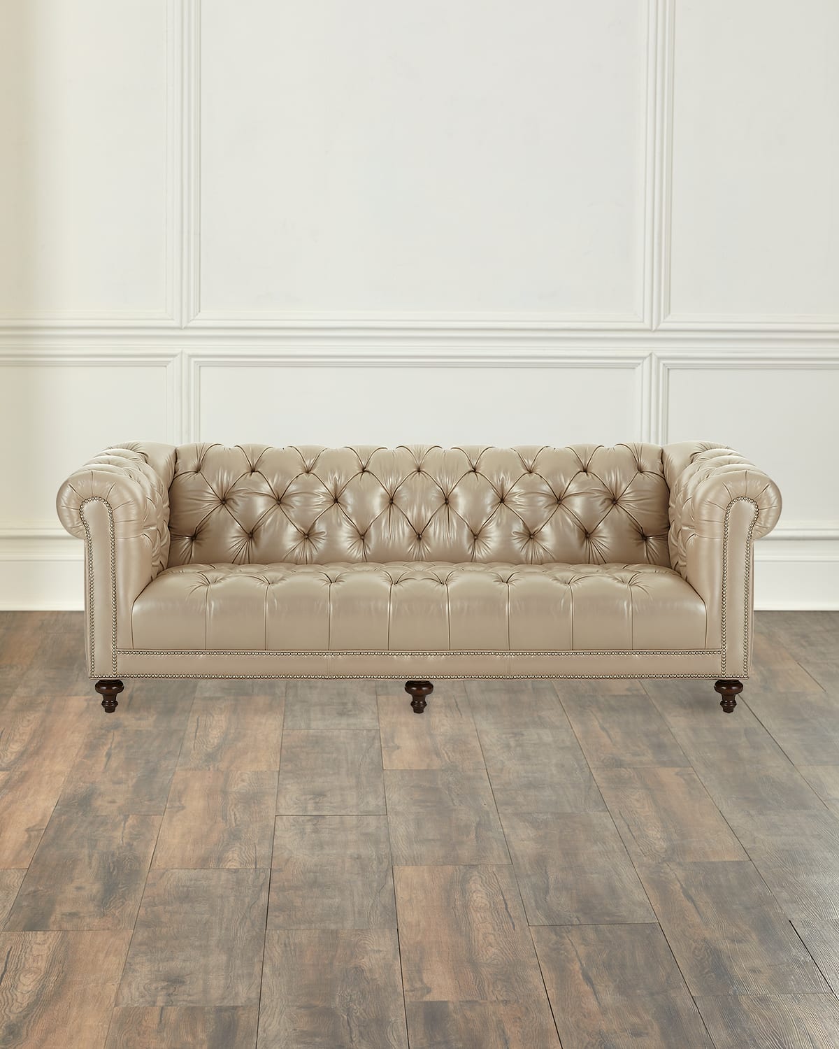Massoud Lara Leather Chesterfield Sofa, 94" In Platinum