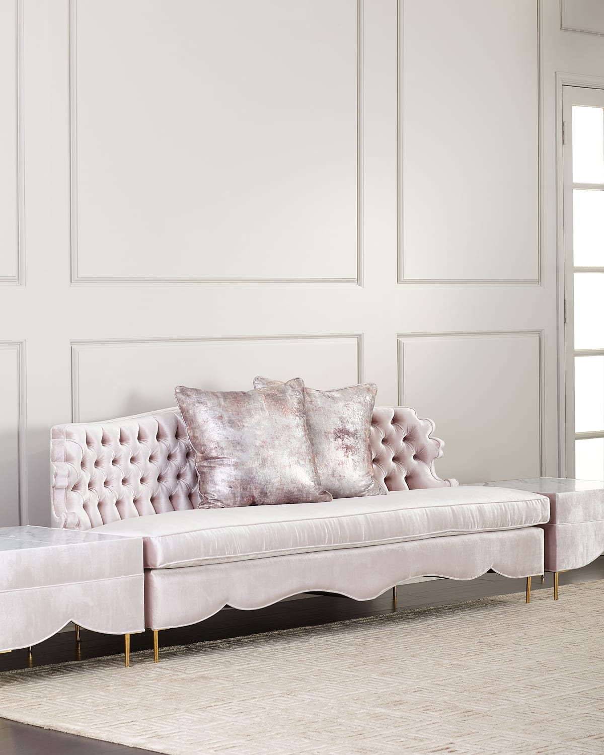 Haute House Valentina Sofa, 83" And Two Marble Cocktail Ottomans