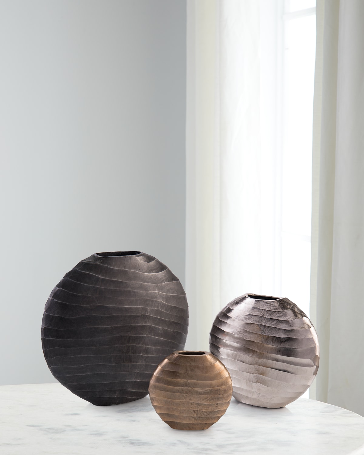 Shop John-richard Collection Chiseled Vases, Set Of 3 In Gray