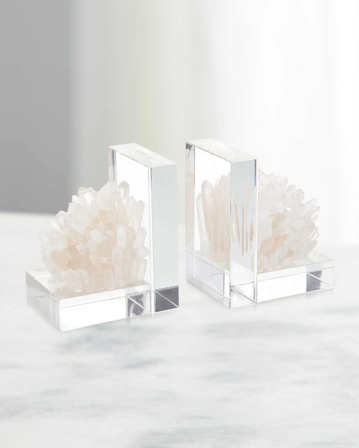 John-richard Collection Quartz Crystal Book Ends In White