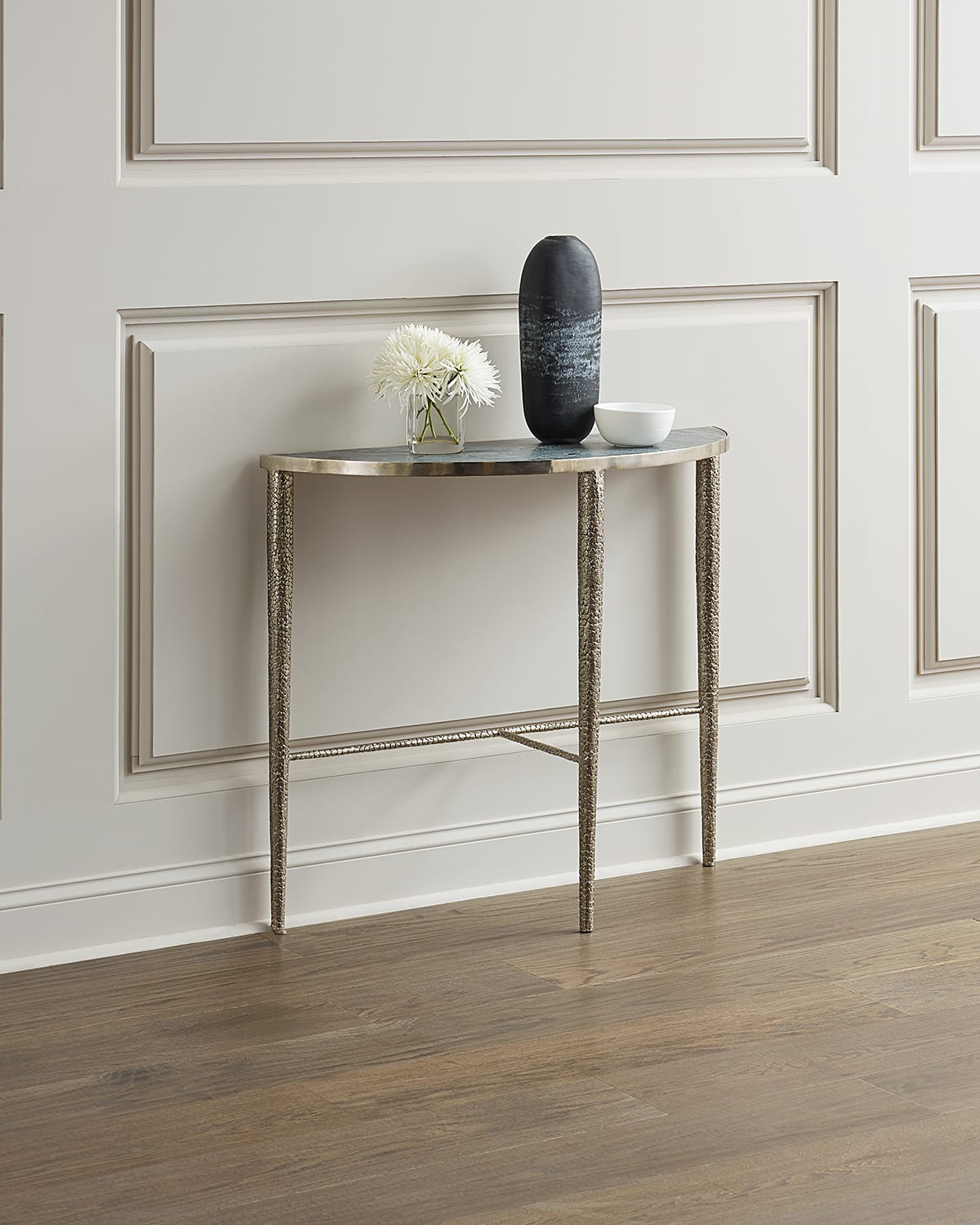 Hammered Nickel Demi Console Table