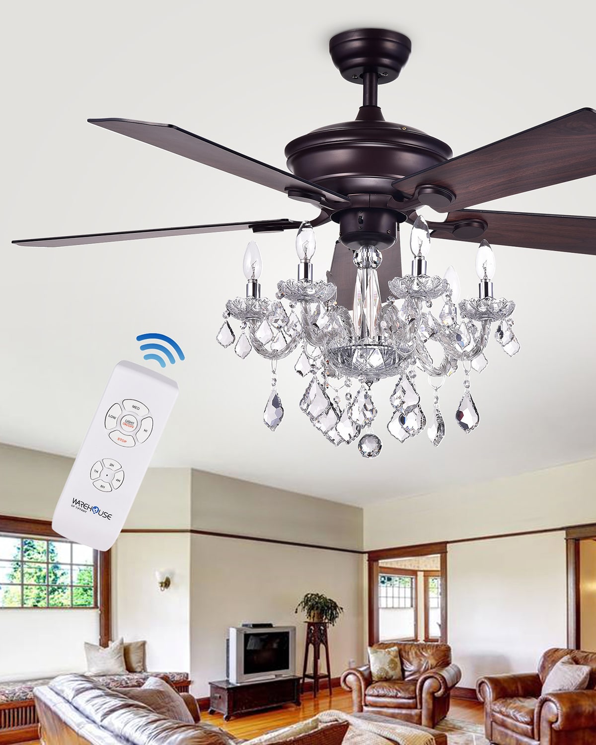 Home Accessories Crystal Chandelier Ceiling Fan In Brown