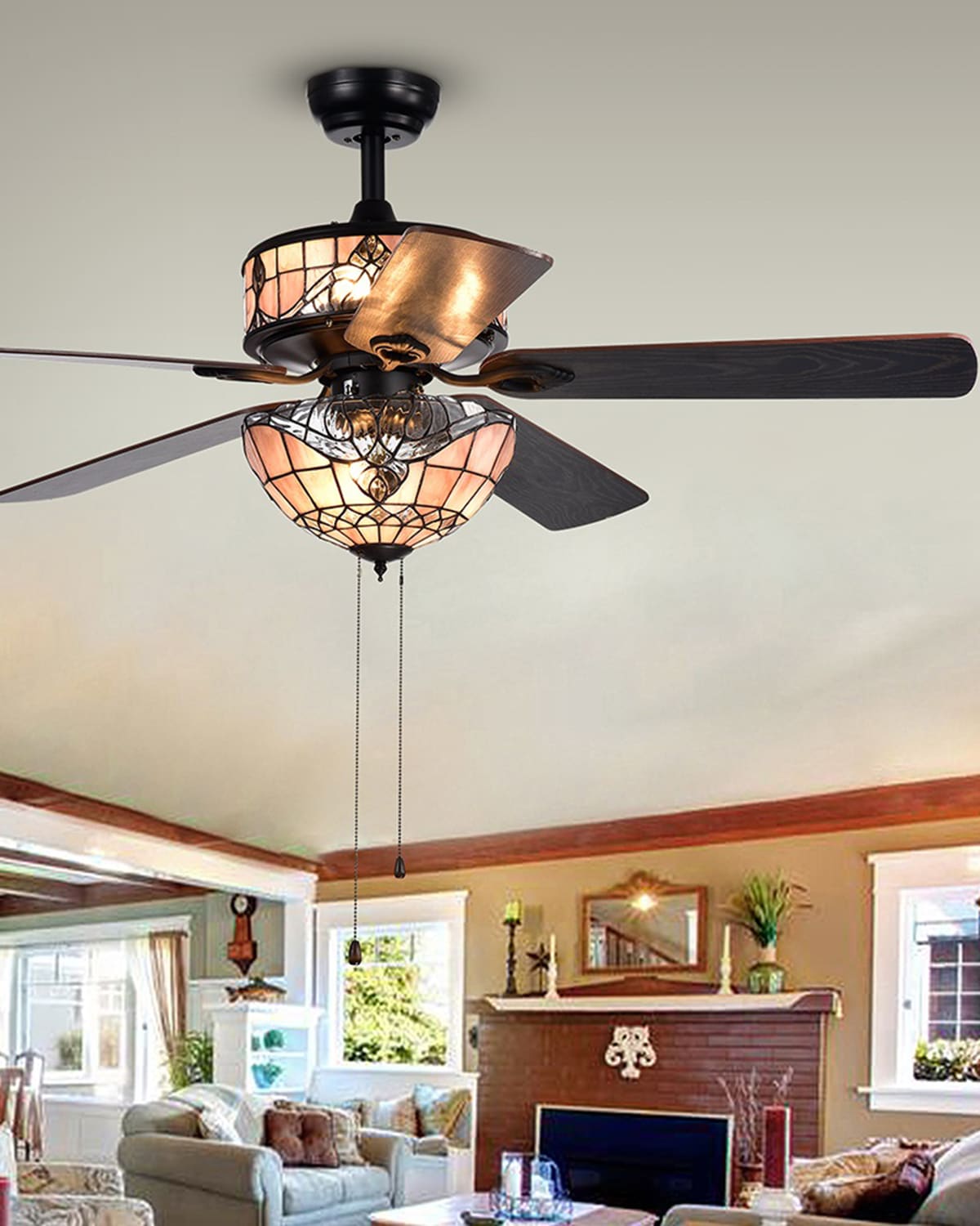 Home Accessories Orla Glass Chandelier Ceiling Fan In Black