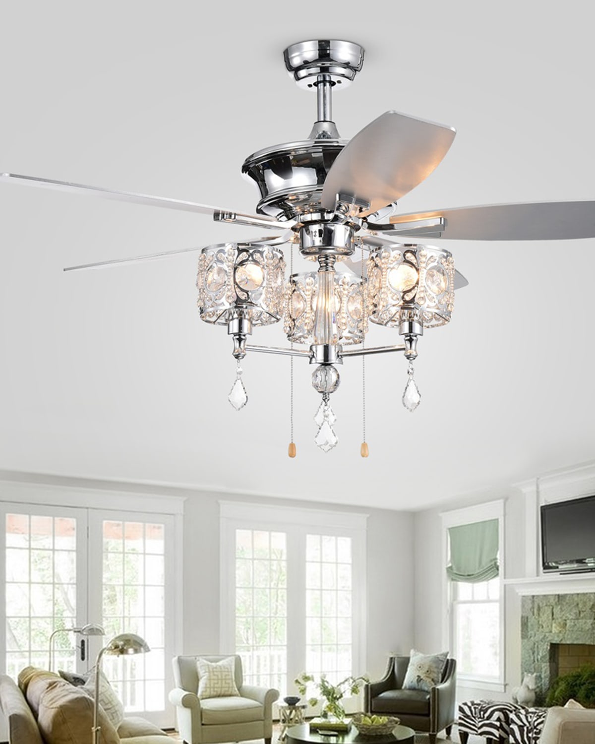 Home Accessories Miramis Crystal Chandelier Ceiling Fan In Metallic