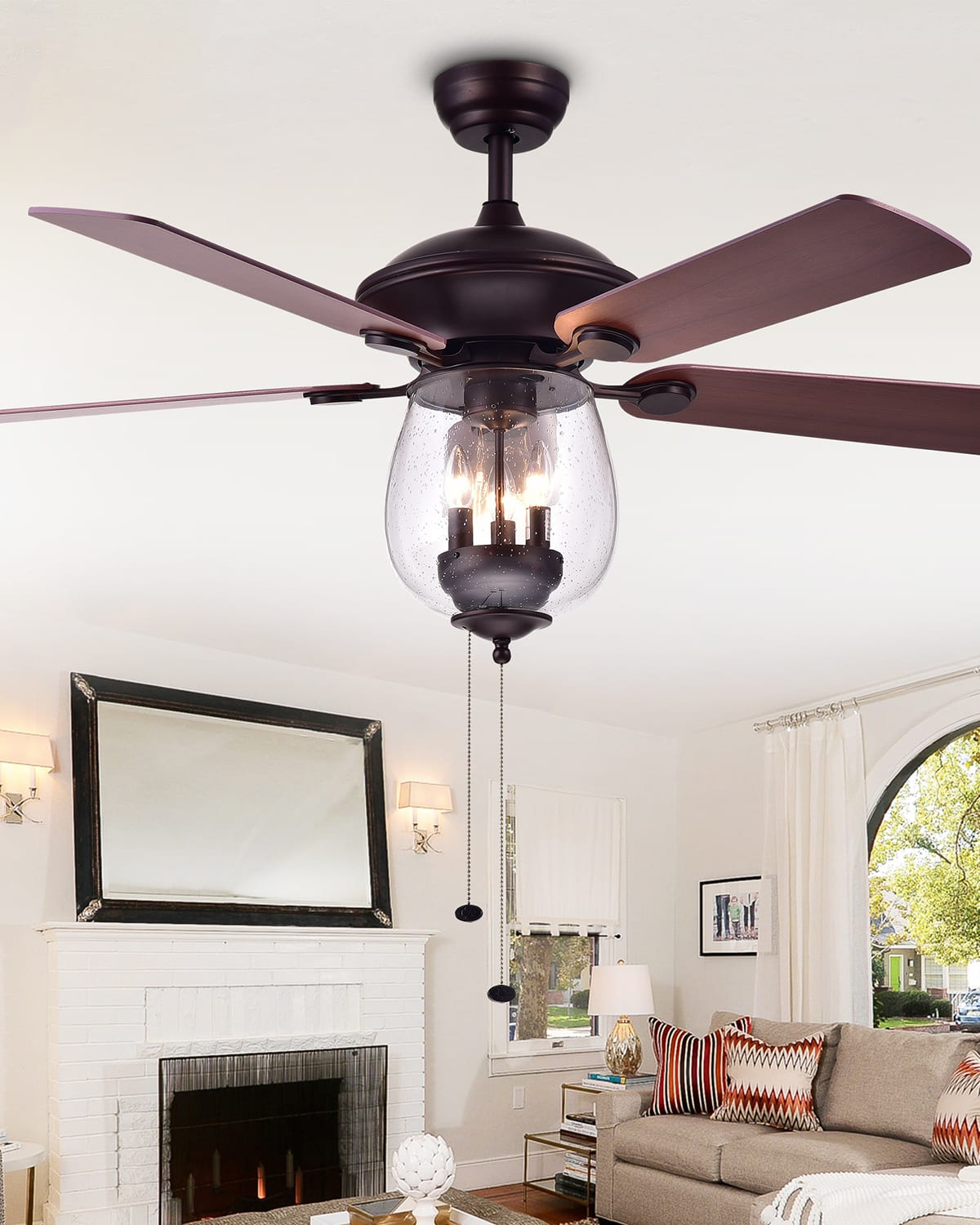 Home Accessories Seeded Glass Bowl Chandelier Ceiling Fan