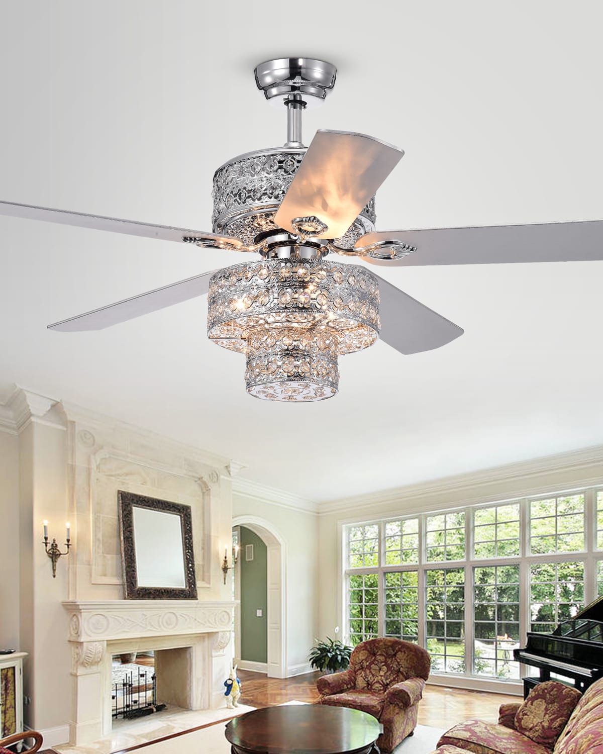 Home Accessories Two-tier Metalwork Chandelier Ceiling Fan In Gray