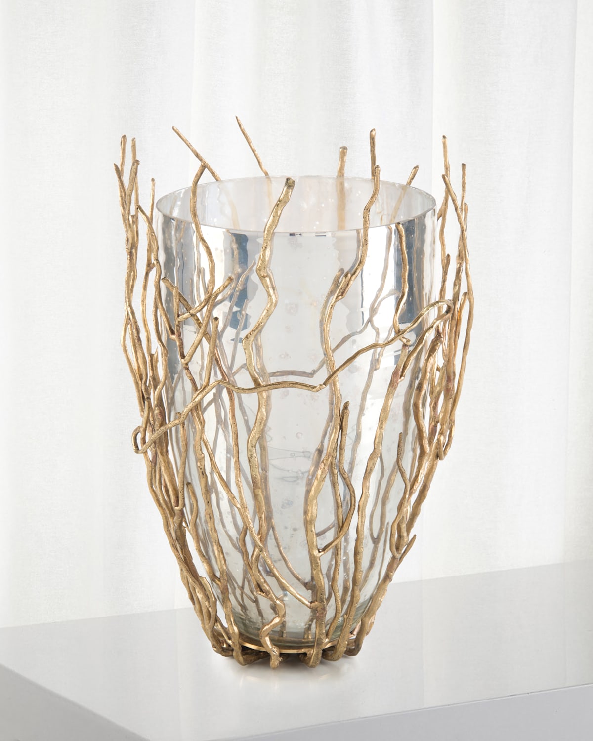John-richard Collection Sapling Encased Silvered Glass Vase In Silver