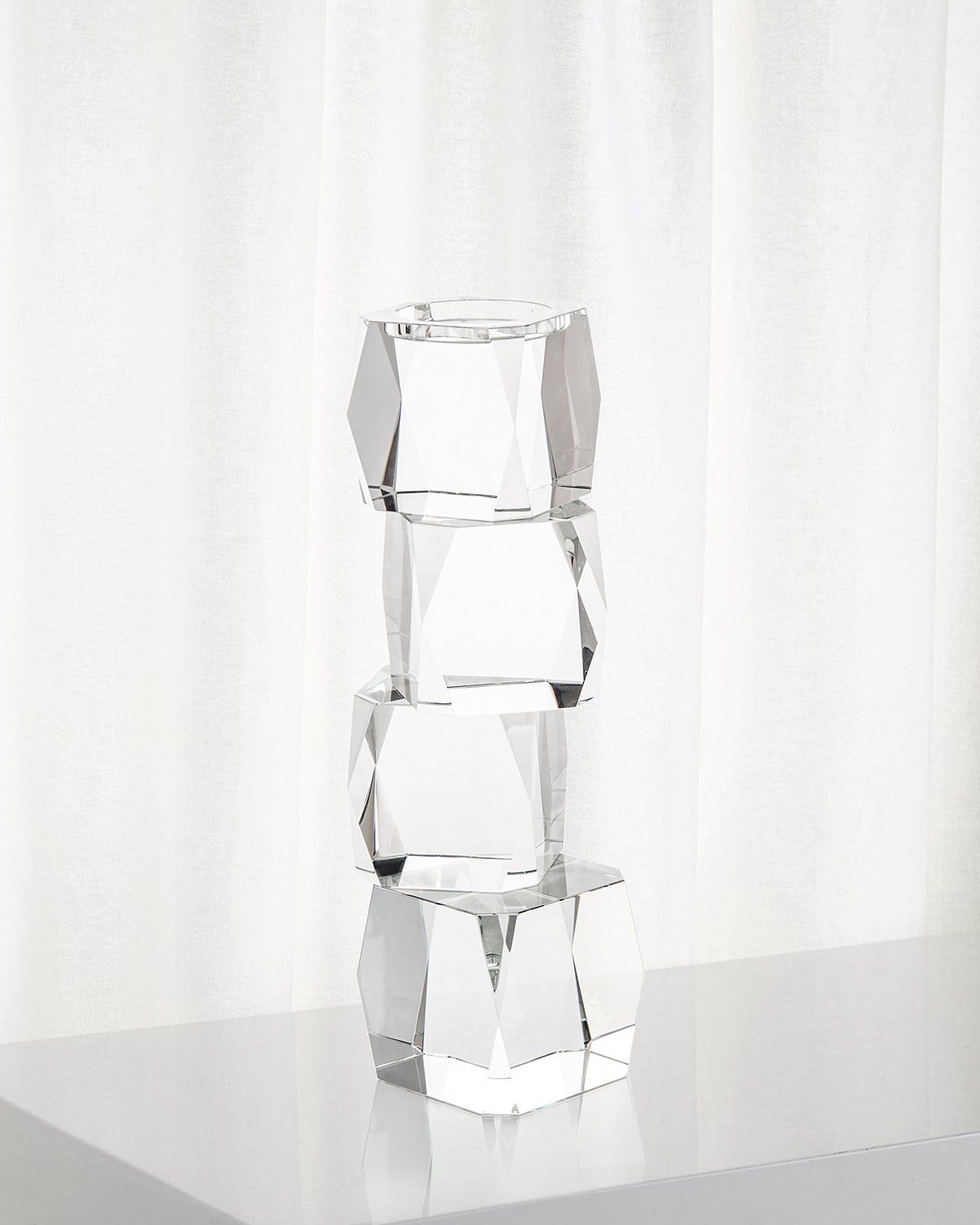 Shop John-richard Collection Medium Crystal Cubist Candleholder In Clear