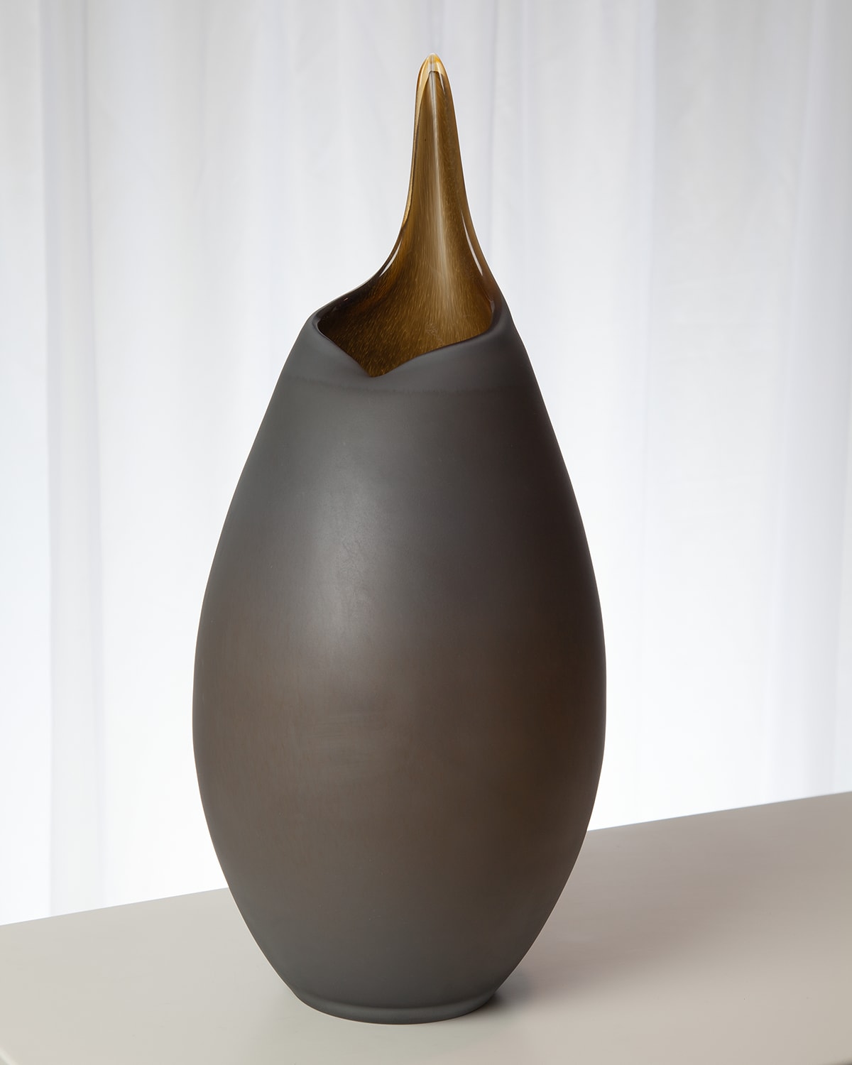Global Views Large Frosted Vase With Amber Casing In Amber