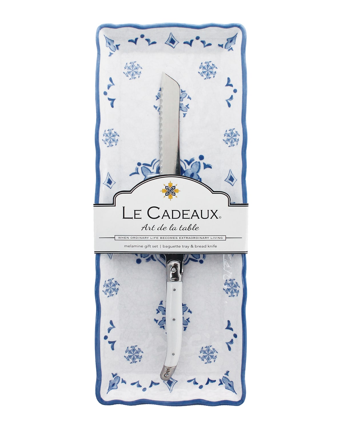 Shop Le Cadeaux Melamine Baguette Tray & Bread Knife In Moroccan Blue