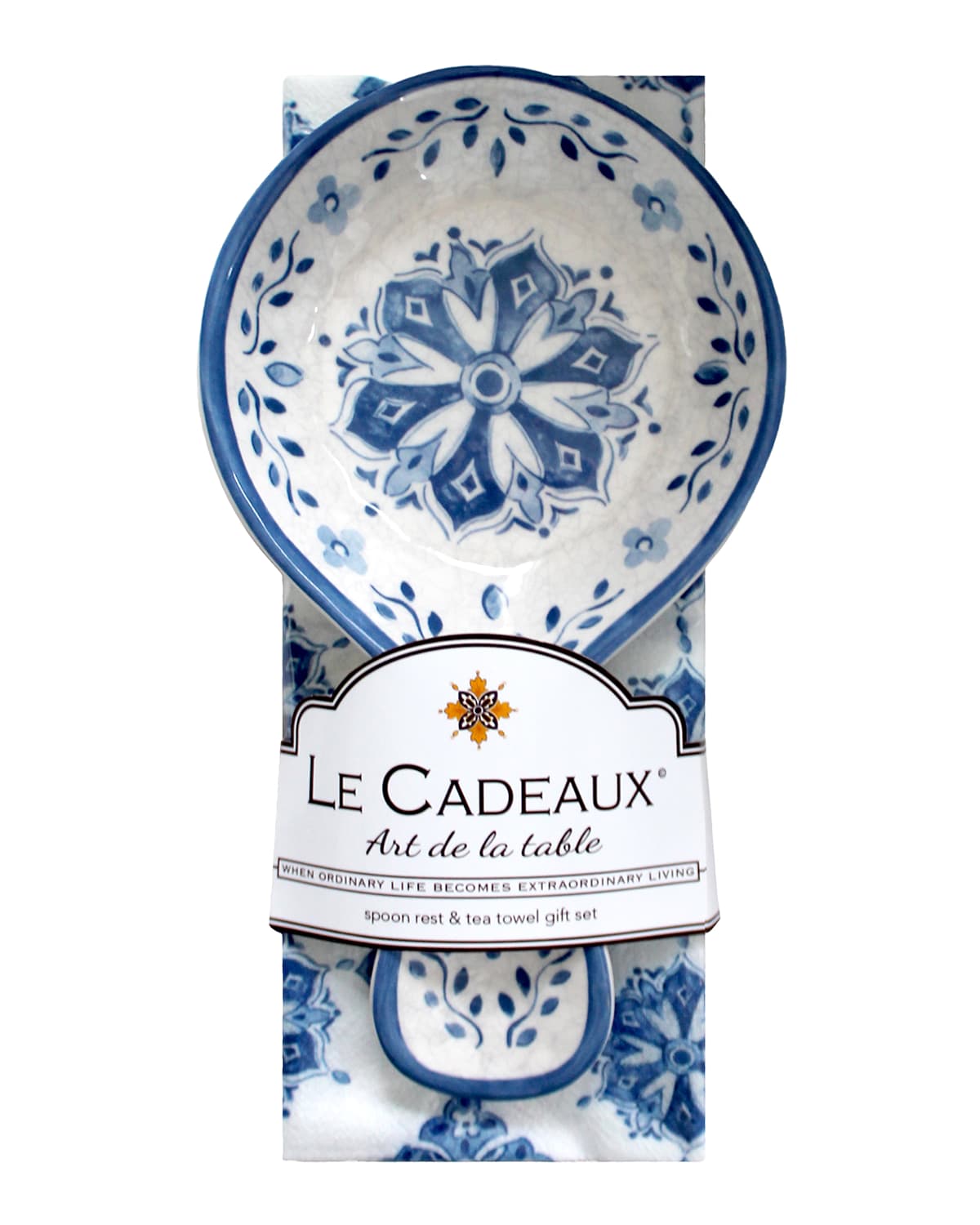Shop Le Cadeaux Spoon Rest With Matching Tea Towel Set In Moroccan Blue