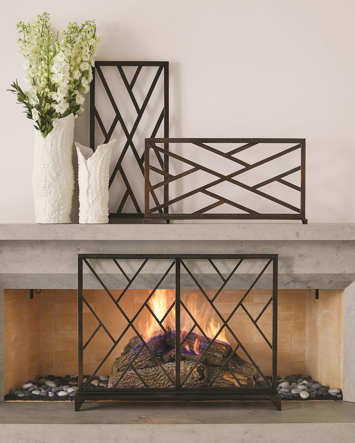 Shop Global Views Chinoise Fret Bronze Fireplace Screen In Gold